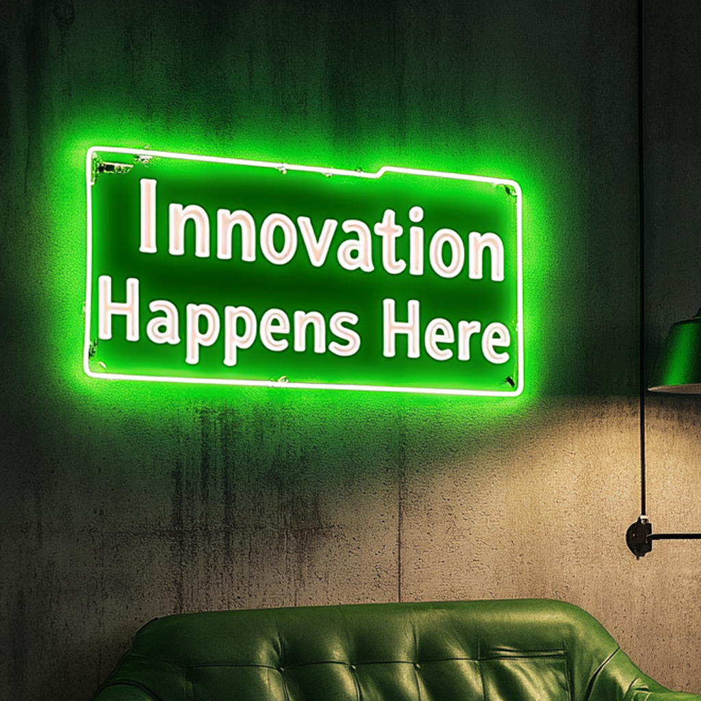"Innovation Happens Here" - Green Neon Sign, 24 Inches