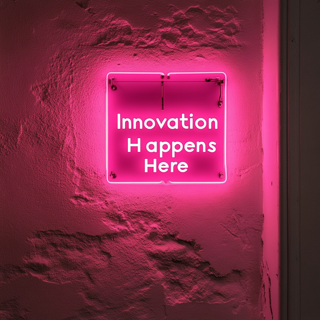 "Innovation Happens Here" - Pink Neon Sign, 24 Inches