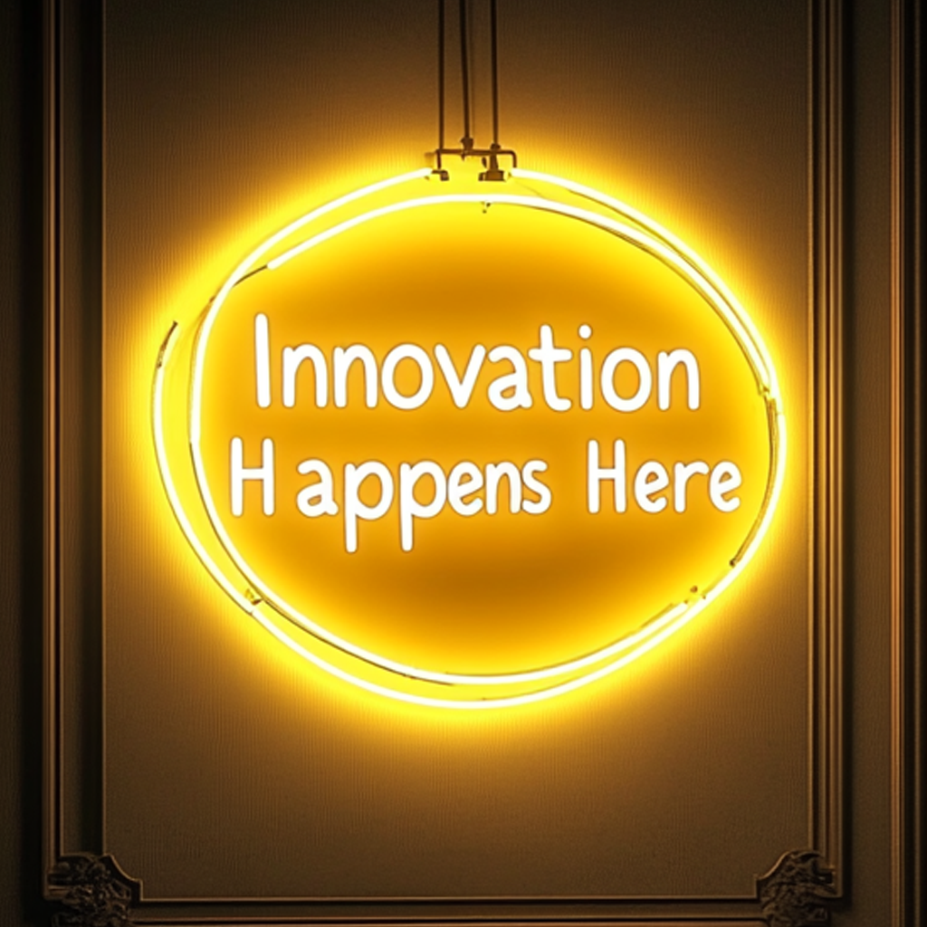 "Innovation Happens Here" - Yellow Neon Sign, 24 Inches