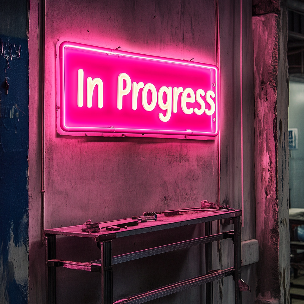 "In Progress" - Pink Neon Sign, 24 Inches