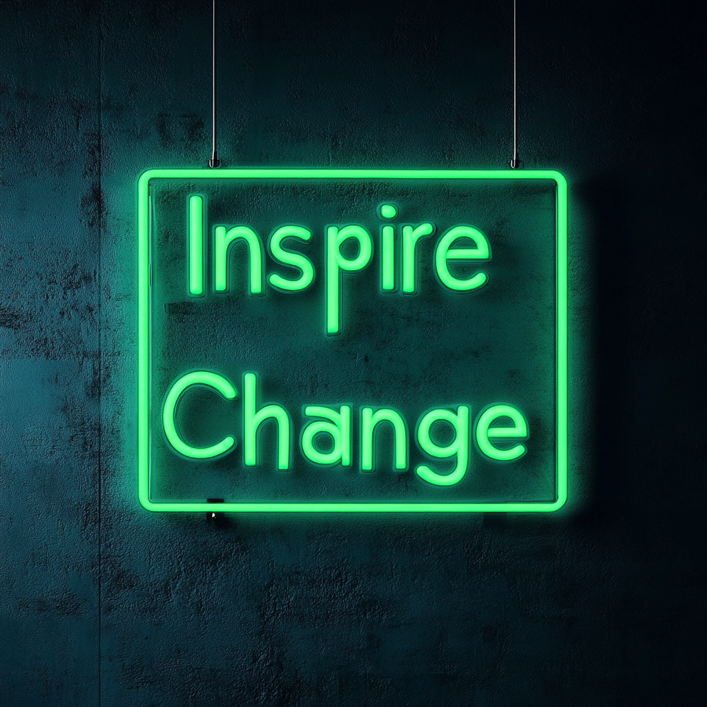 "Inspire Change" - Green Neon Sign, 24 Inches
