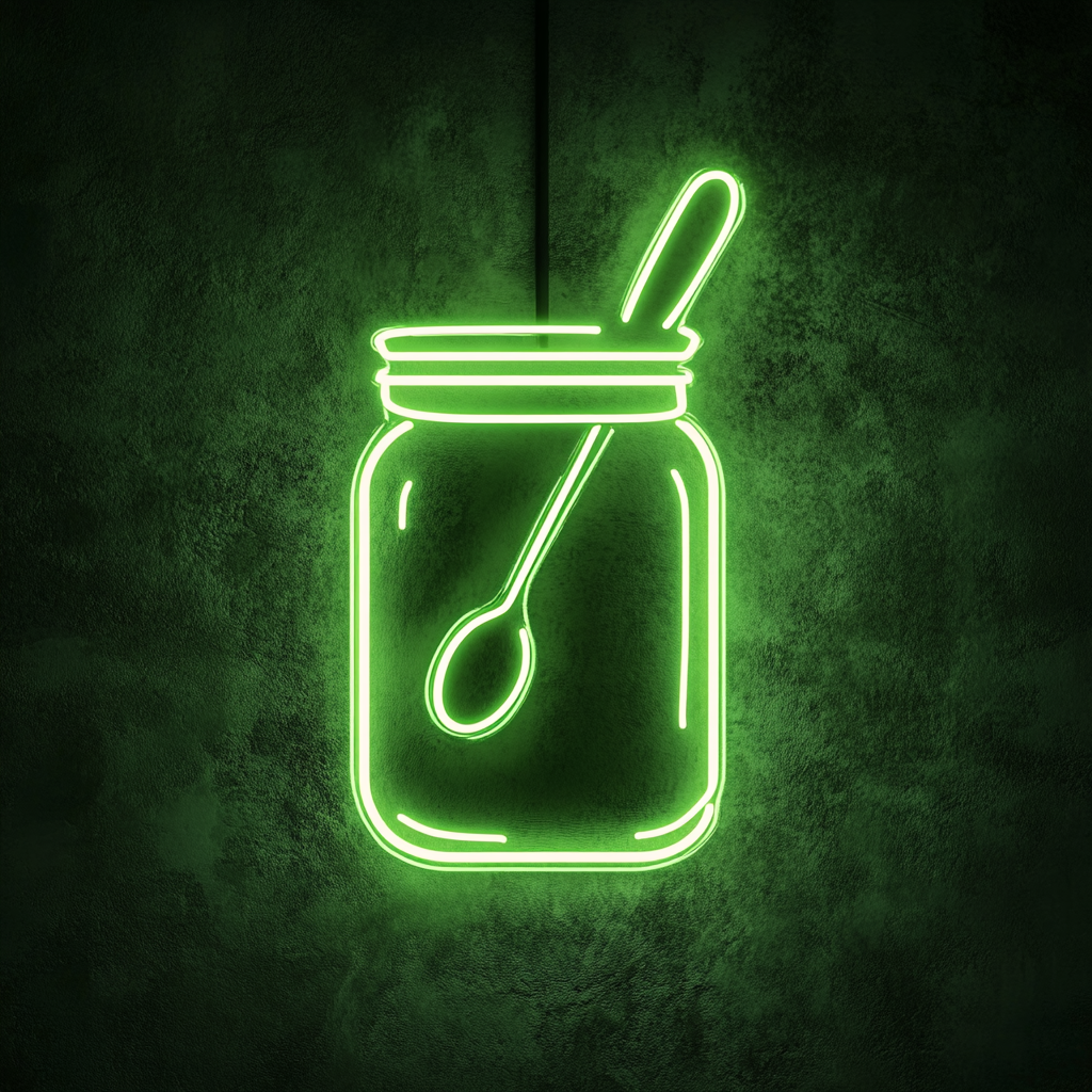 Jar of Jam with Spoon - Green Neon Sign, 18 Inches