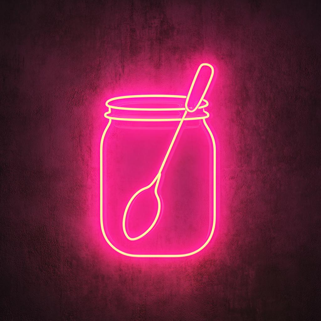 Jar of Jam with Spoon - Pink Neon Sign, 24 Inches