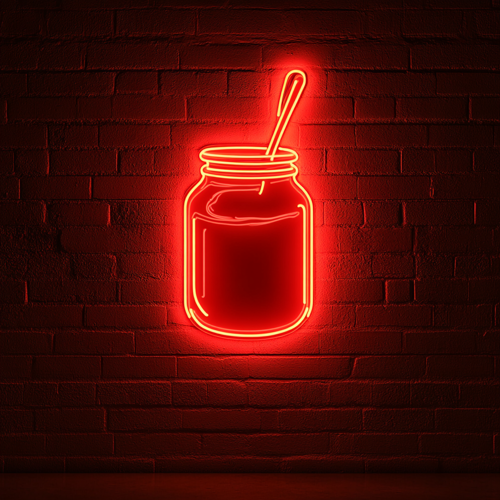 Jar of Jam with Spoon - Red Neon Sign, 18 Inches