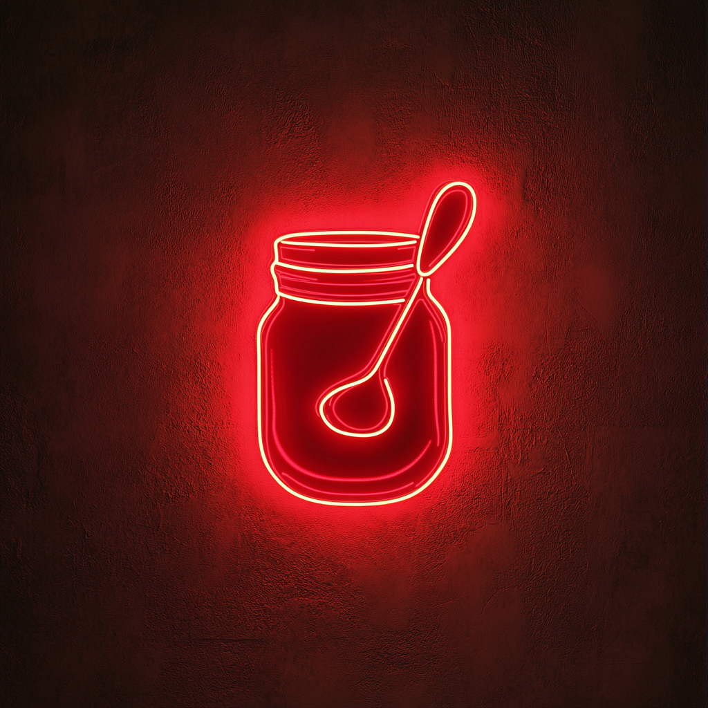 Jar of Jam with Spoon - Red Neon Sign, 24 Inches