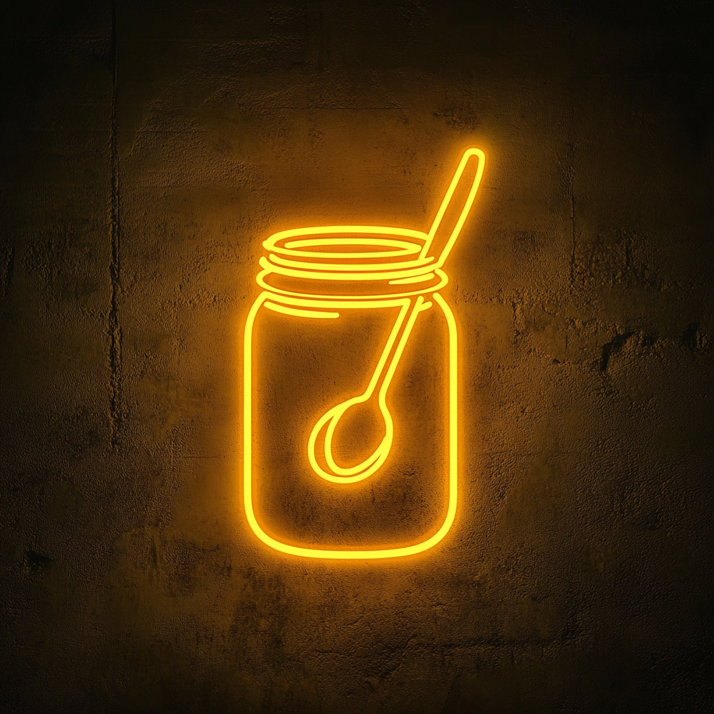 Jar of Jam with Spoon - Yellow Neon Sign, 18 Inches