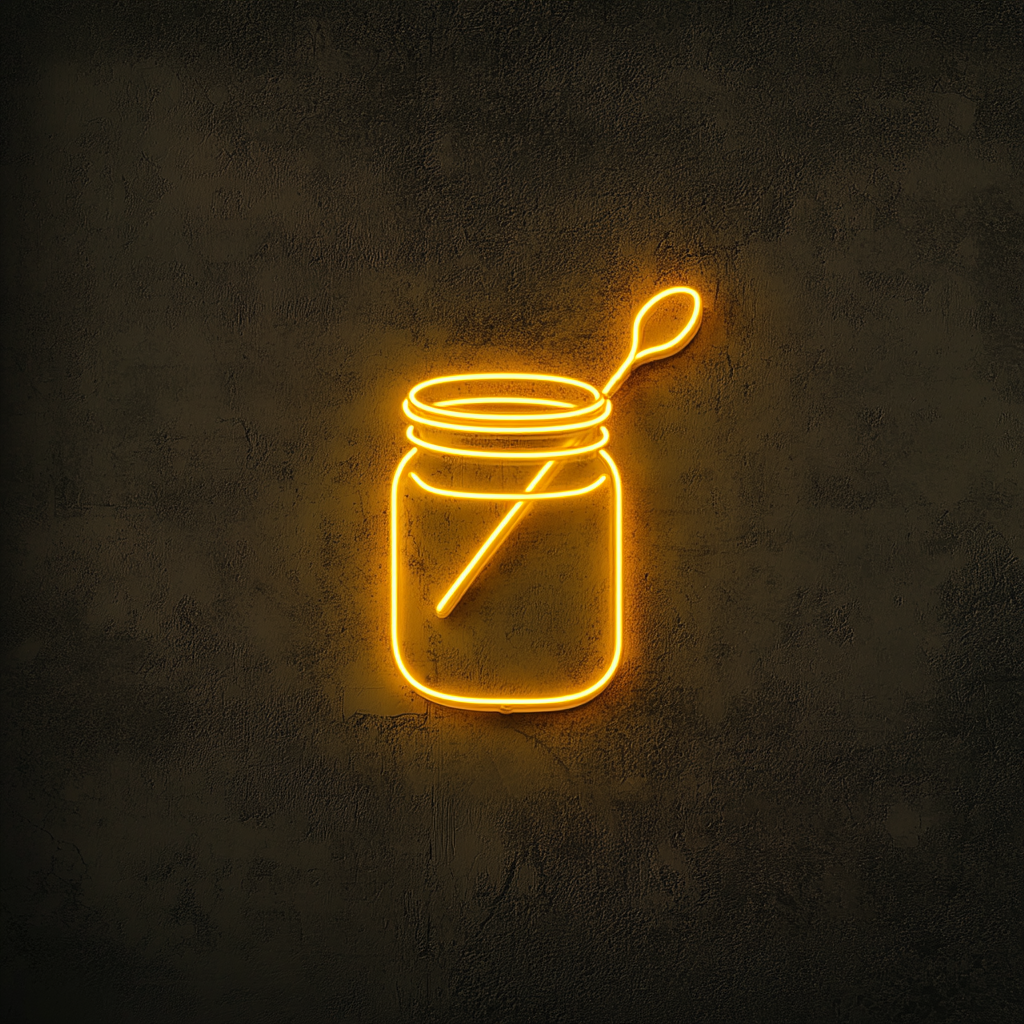 Jar of Jam with Spoon - Yellow Neon Sign, 18 Inches