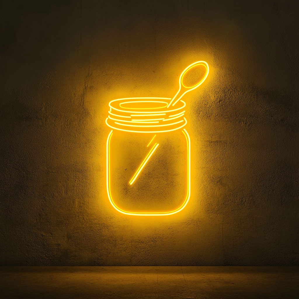 Jar of Jam with Spoon - Yellow Neon Sign, 24 Inches
