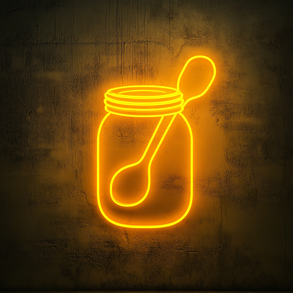 Jar of Jam with Spoon - Yellow Neon Sign, 24 Inches