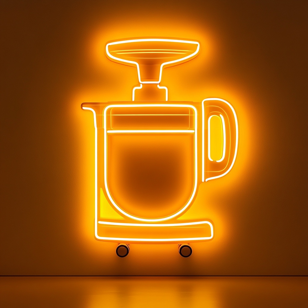 Juicer with Orange - Yellow Neon Sign, 18 Inches