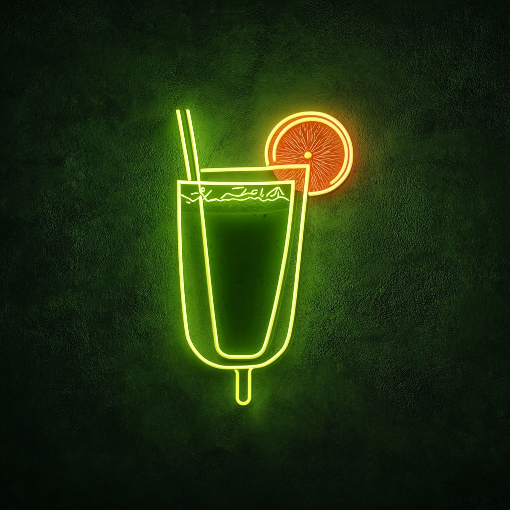 Juice with Fruit Garnish - Green Neon Sign, 18 Inches