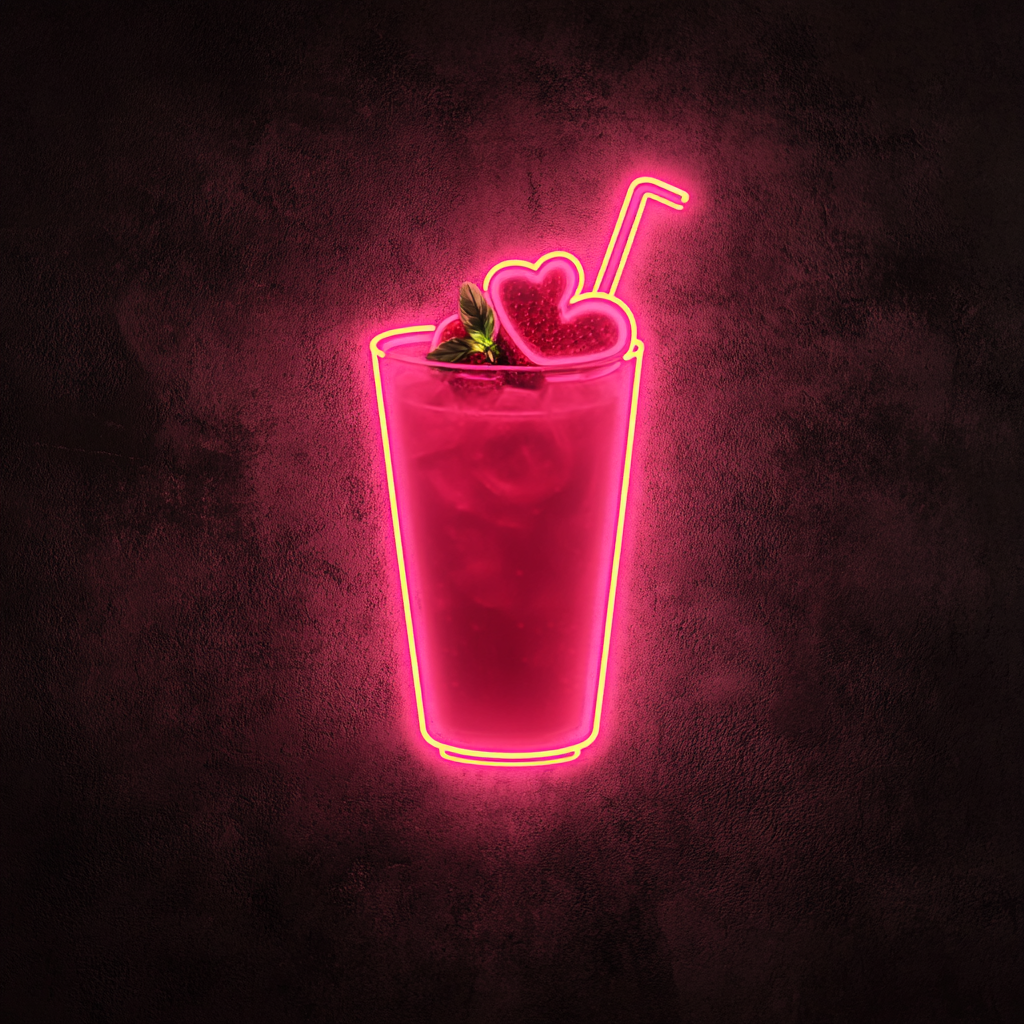 Juice with Fruit Garnish - Pink Neon Sign, 18 Inches