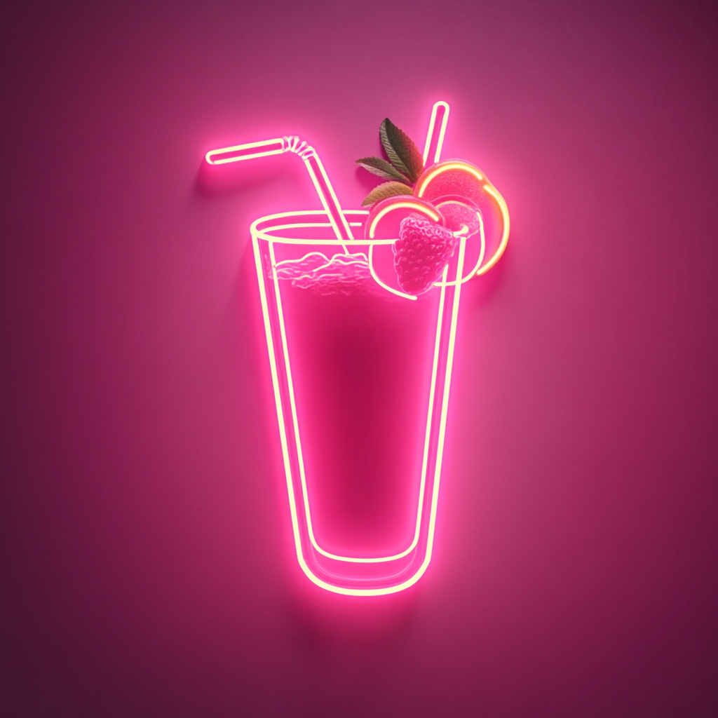 Juice with Fruit Garnish - Pink Neon Sign, 24 Inches