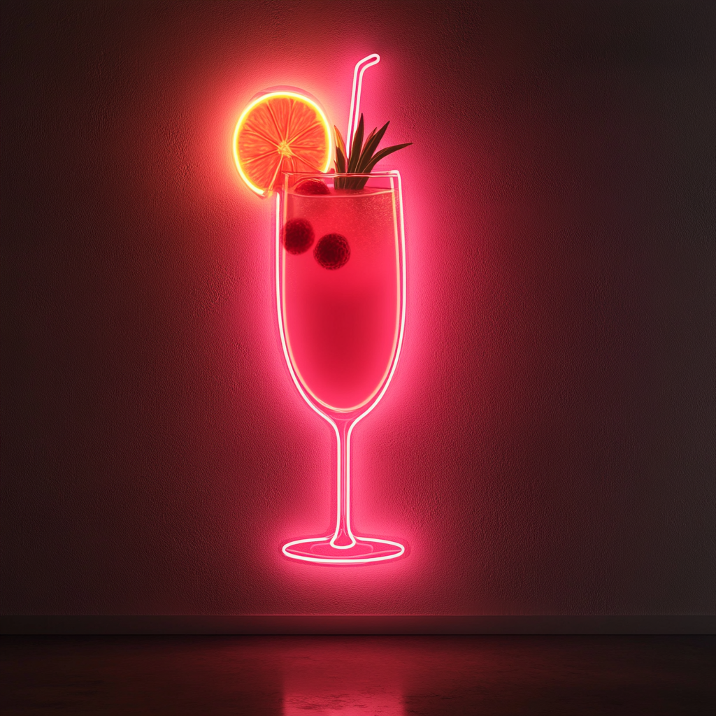 Juice with Fruit Garnish - Pink Neon Sign, 24 Inches
