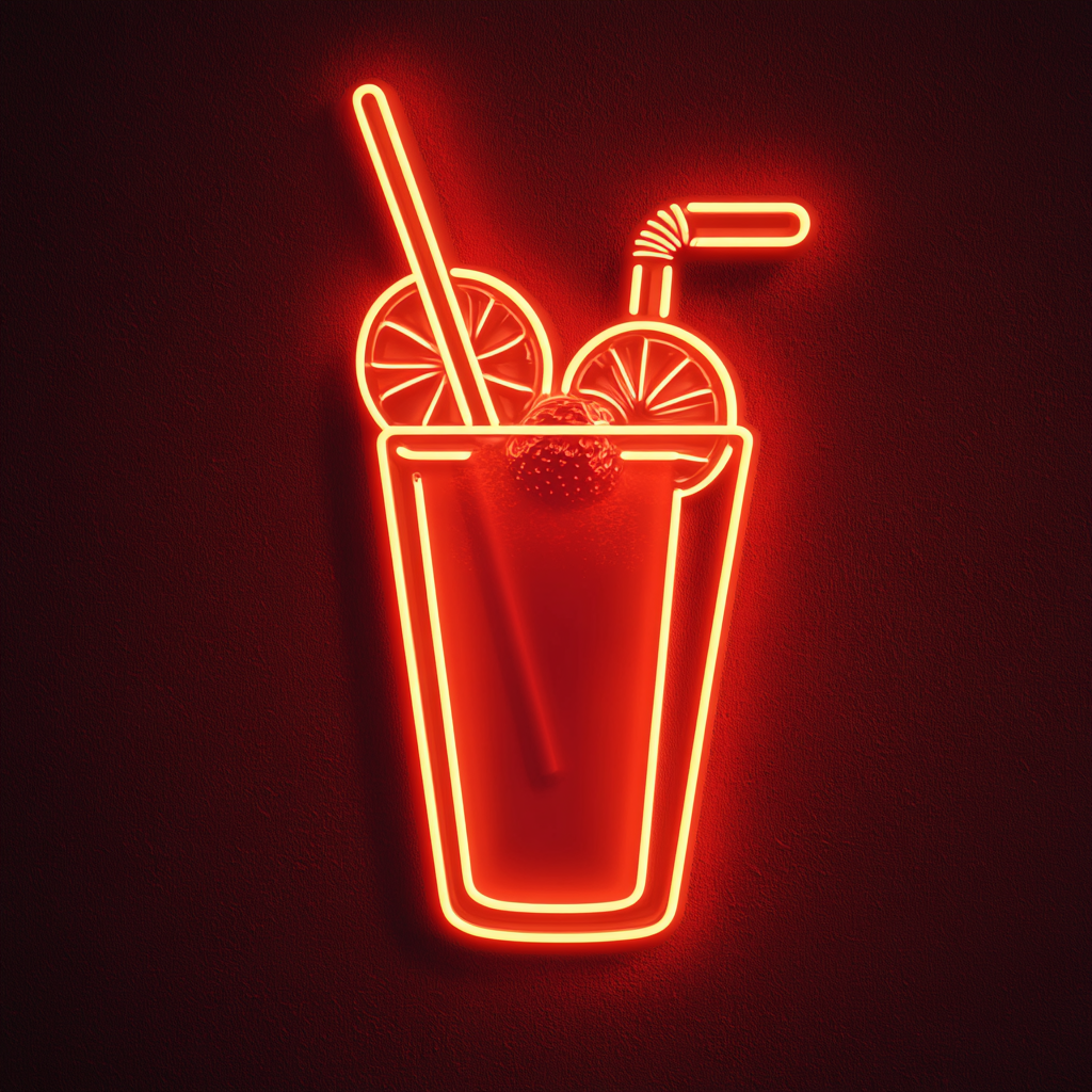 Juice with Fruit Garnish - Red Neon Sign, 18 Inches