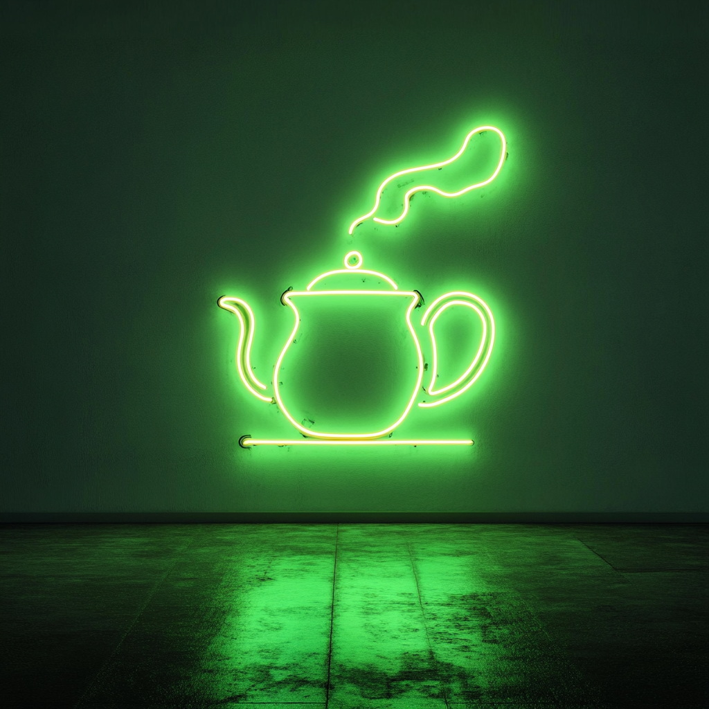 Kettle Steaming - Green Neon Sign, 24 Inches