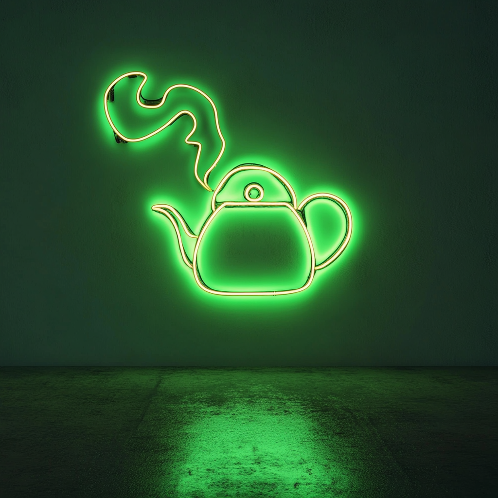 Kettle Steaming - Green Neon Sign, 24 Inches