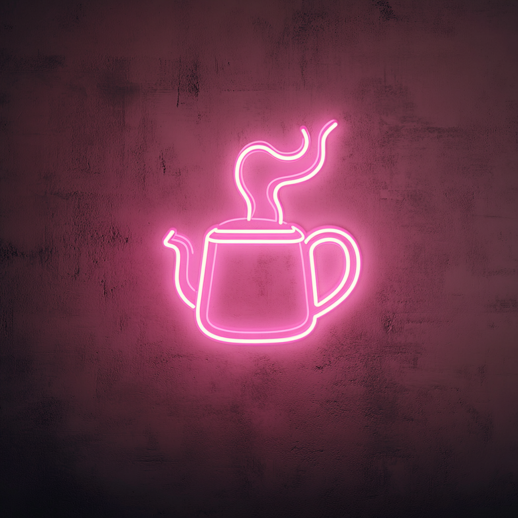 Kettle Steaming - Pink Neon Sign, 18 Inches
