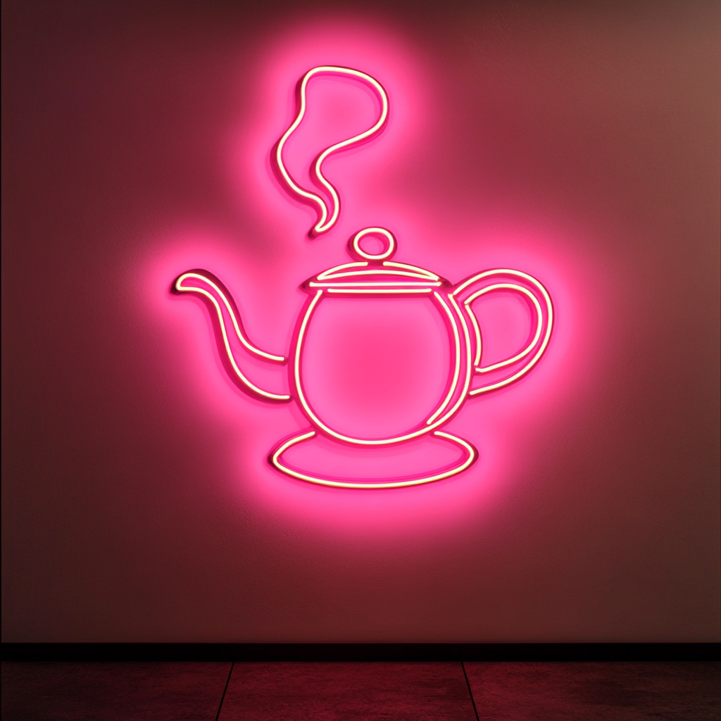Kettle Steaming - Pink Neon Sign, 18 Inches