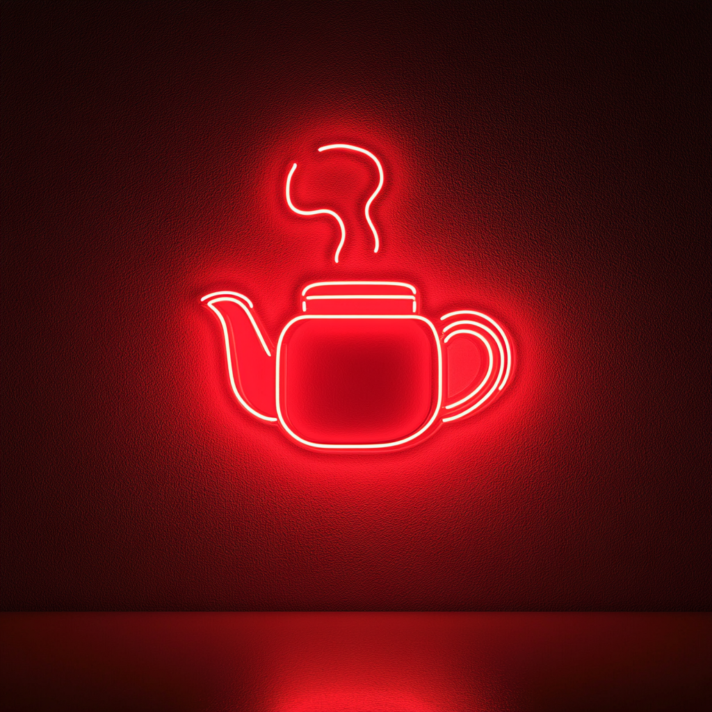 Kettle Steaming - Red Neon Sign, 24 Inches
