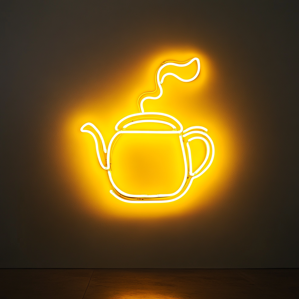 Kettle Steaming - Yellow Neon Sign, 18 Inches