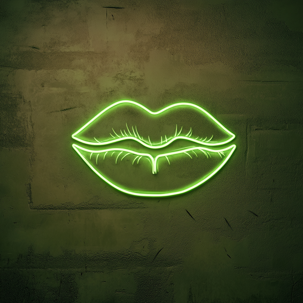Kissing Lips - Green Neon Sign, 18 Inches