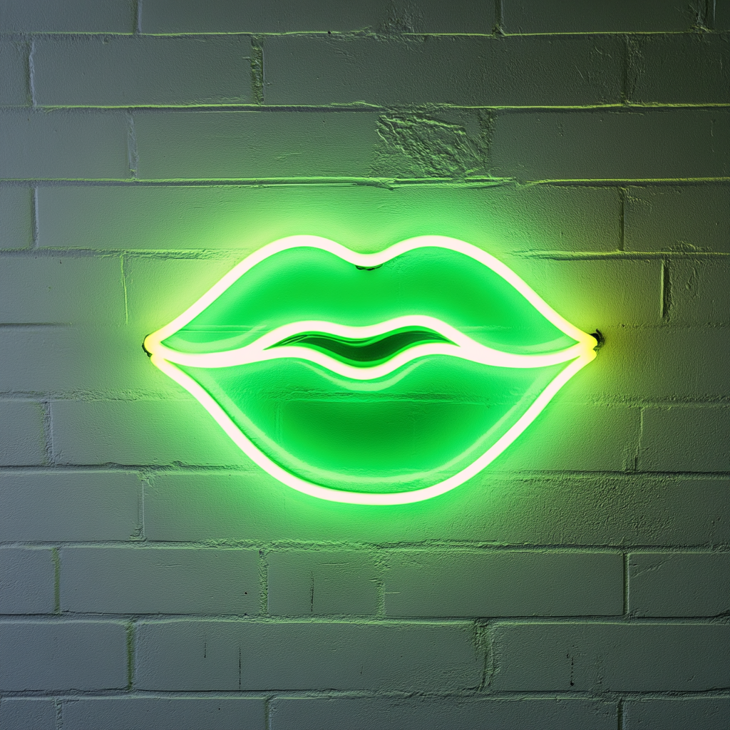 Kissing Lips - Green Neon Sign, 24 Inches