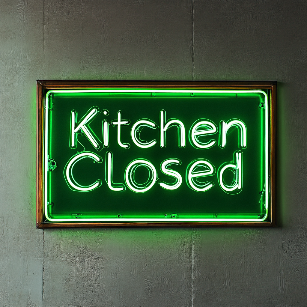 "Kitchen Closed" - Green Neon Sign, 18 Inches