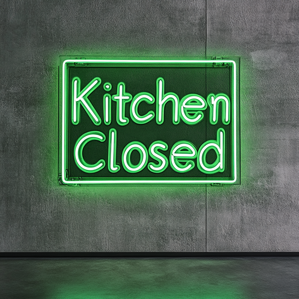 "Kitchen Closed" - Green Neon Sign, 18 Inches