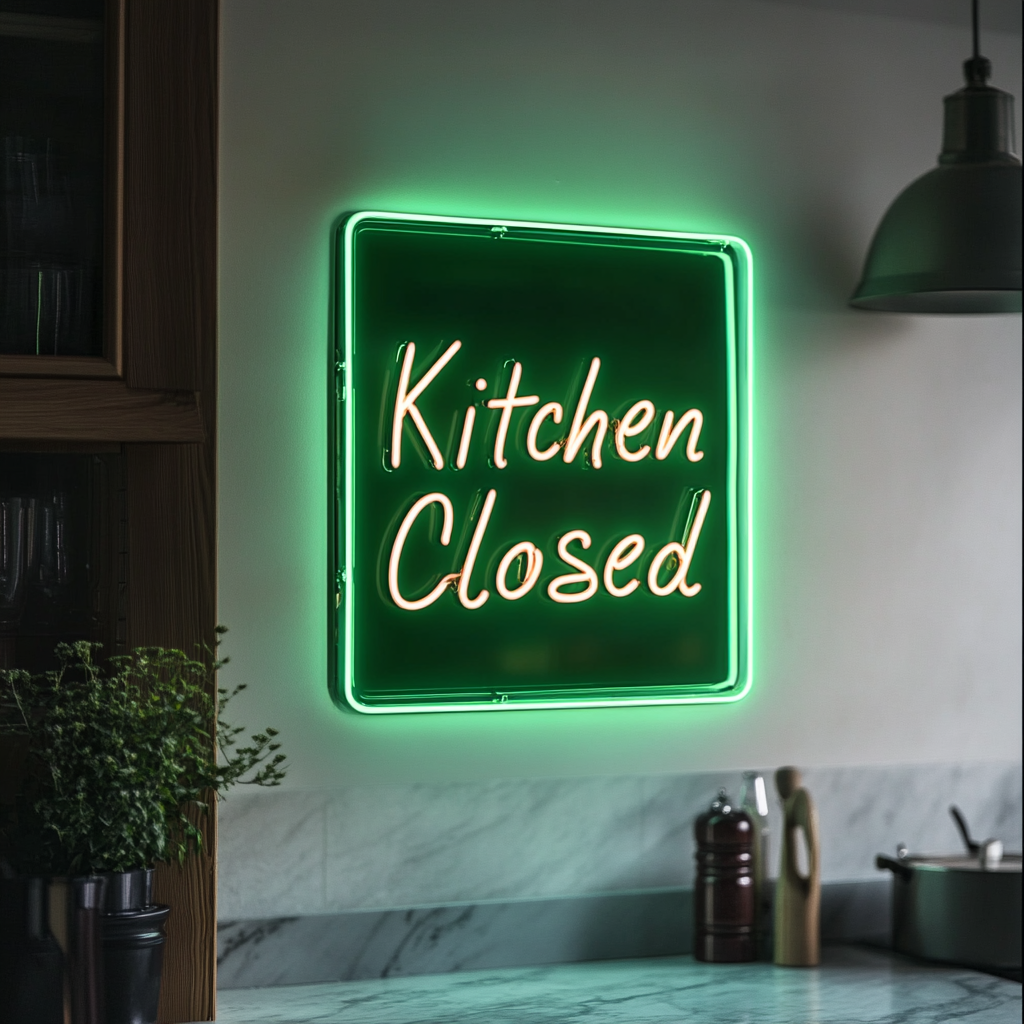 "Kitchen Closed" - Green Neon Sign, 18 Inches