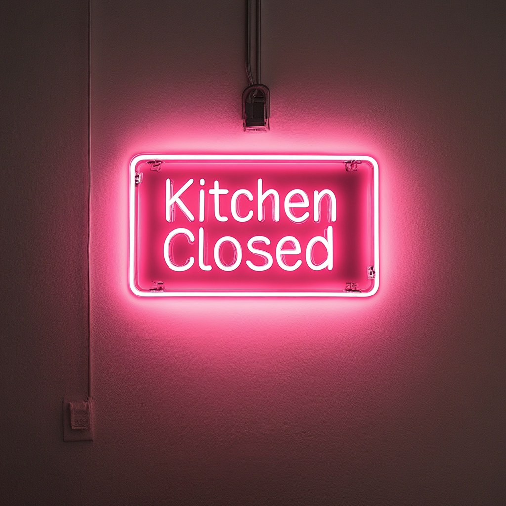 "Kitchen Closed" - Pink Neon Sign, 18 Inches