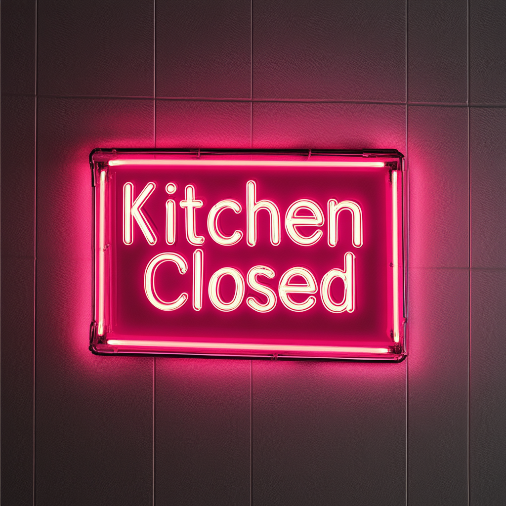 "Kitchen Closed" - Pink Neon Sign, 18 Inches
