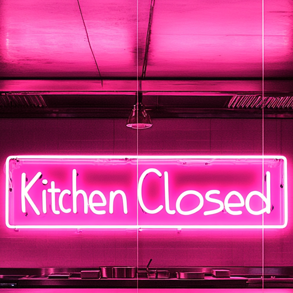 "Kitchen Closed" - Pink Neon Sign, 18 Inches