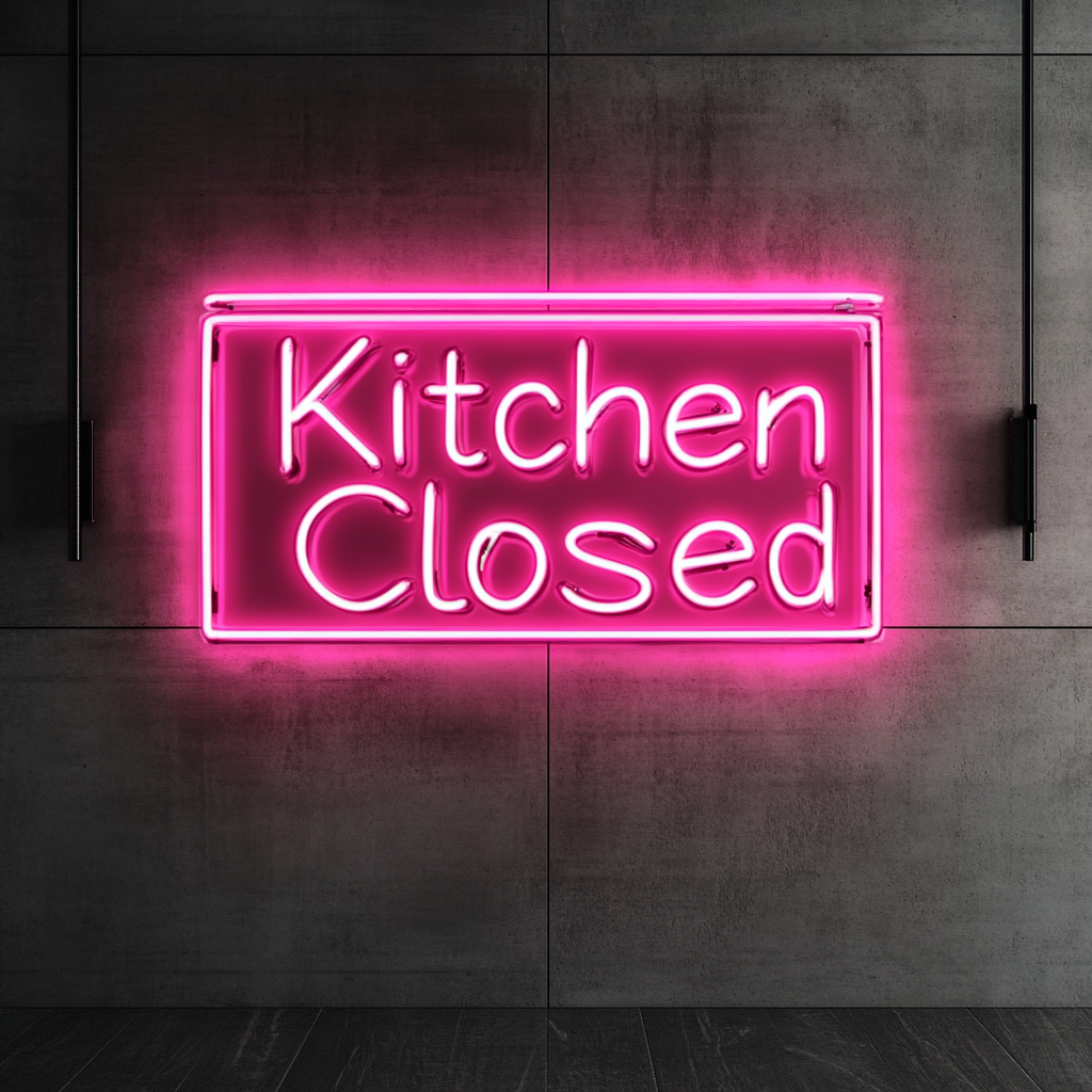"Kitchen Closed" - Pink Neon Sign, 18 Inches