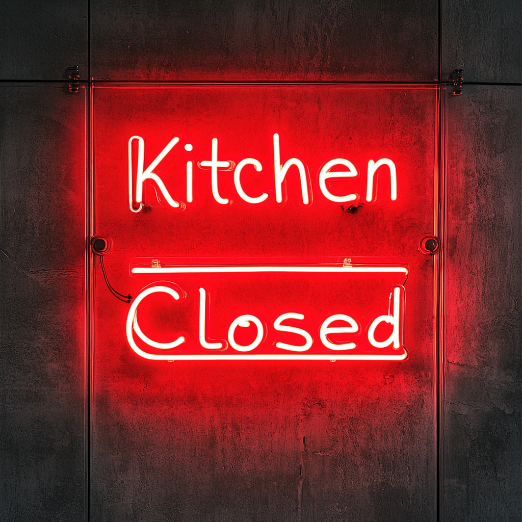"Kitchen Closed" - Red Neon Sign, 18 Inches
