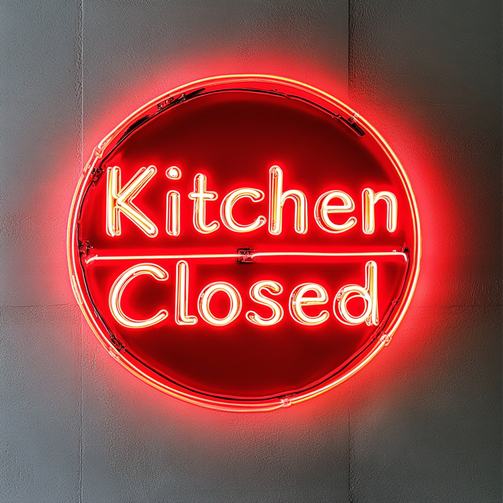 "Kitchen Closed" - Red Neon Sign, 18 Inches