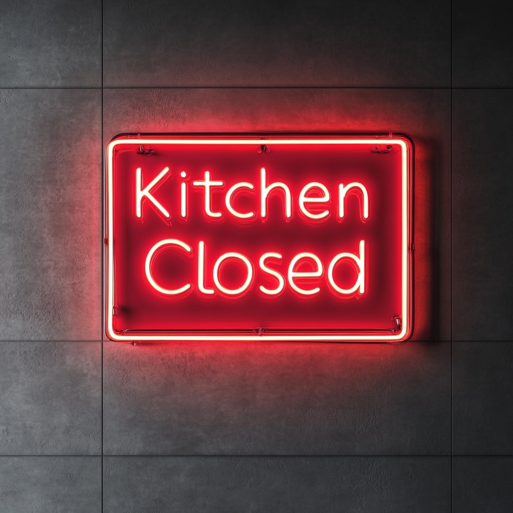 "Kitchen Closed" - Red Neon Sign, 18 Inches