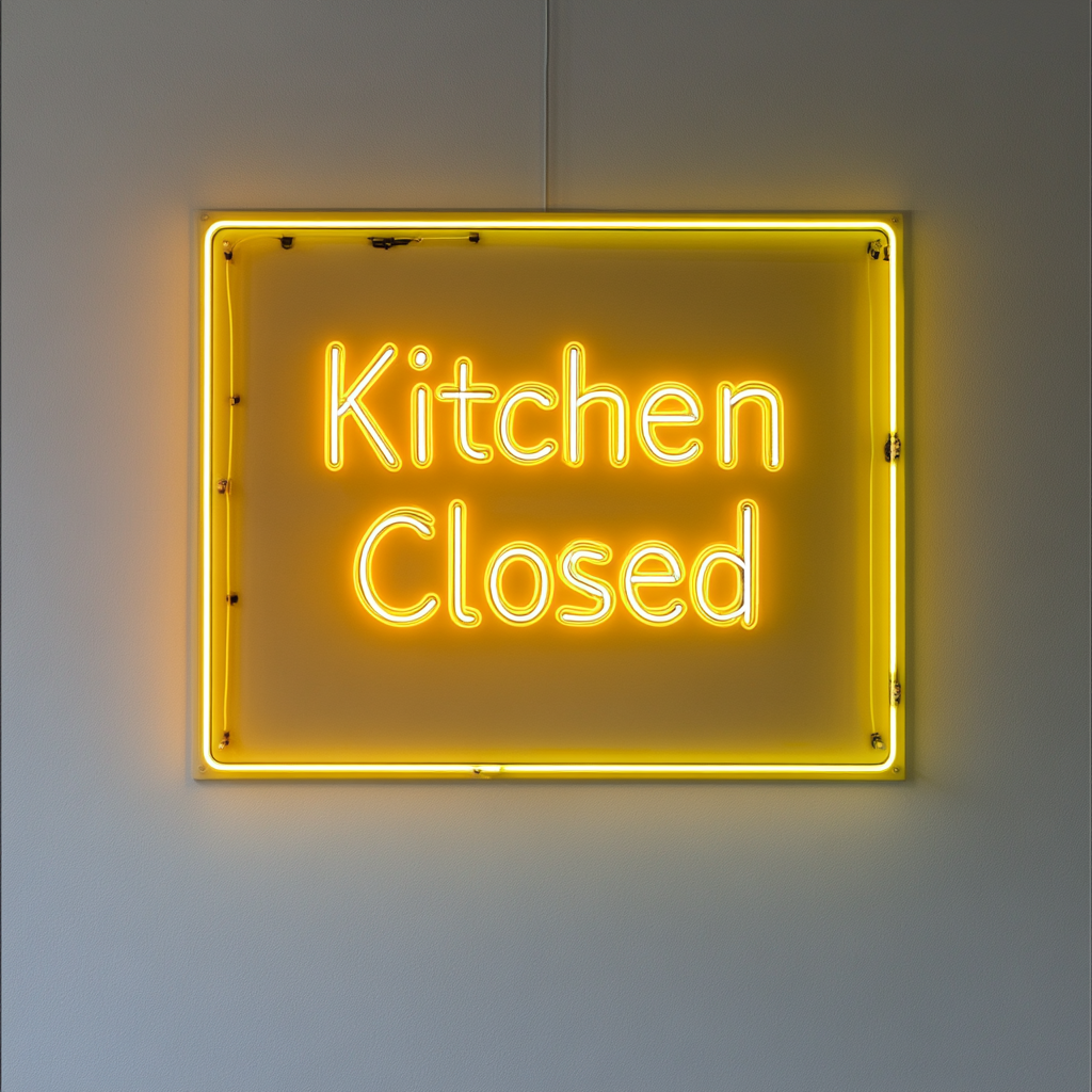 "Kitchen Closed" - Yellow Neon Sign, 18 Inches