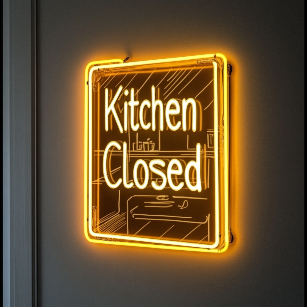 "Kitchen Closed" - Yellow Neon Sign, 18 Inches