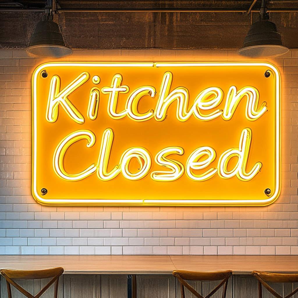 "Kitchen Closed" - Yellow Neon Sign, 18 Inches