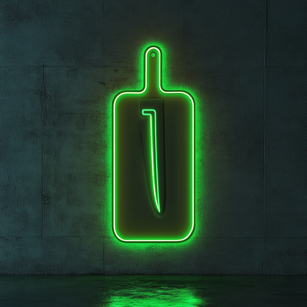 Knife Chopping Board - Green Neon Sign, 24 Inches