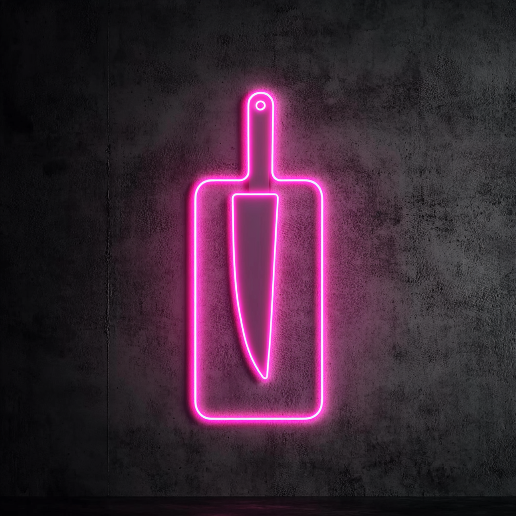 Knife Chopping Board - Pink Neon Sign, 24 Inches