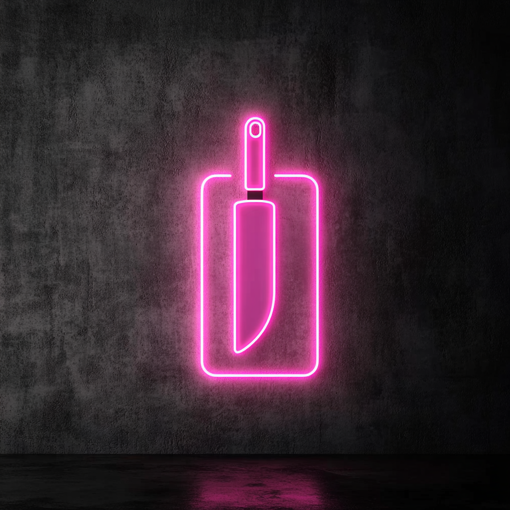 Knife Chopping Board - Pink Neon Sign, 18 Inches