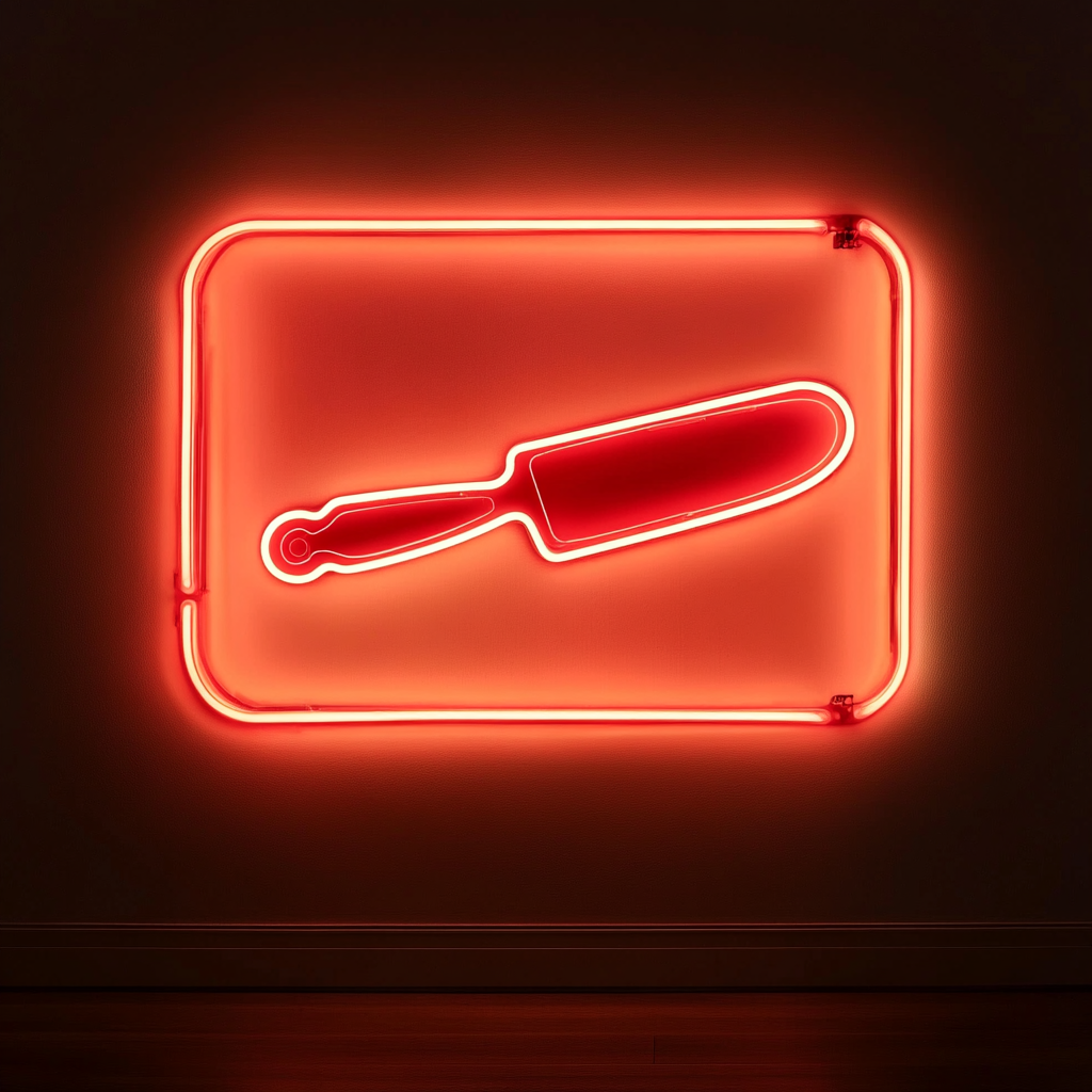 Knife Chopping Board - Red Neon Sign, 18 Inches
