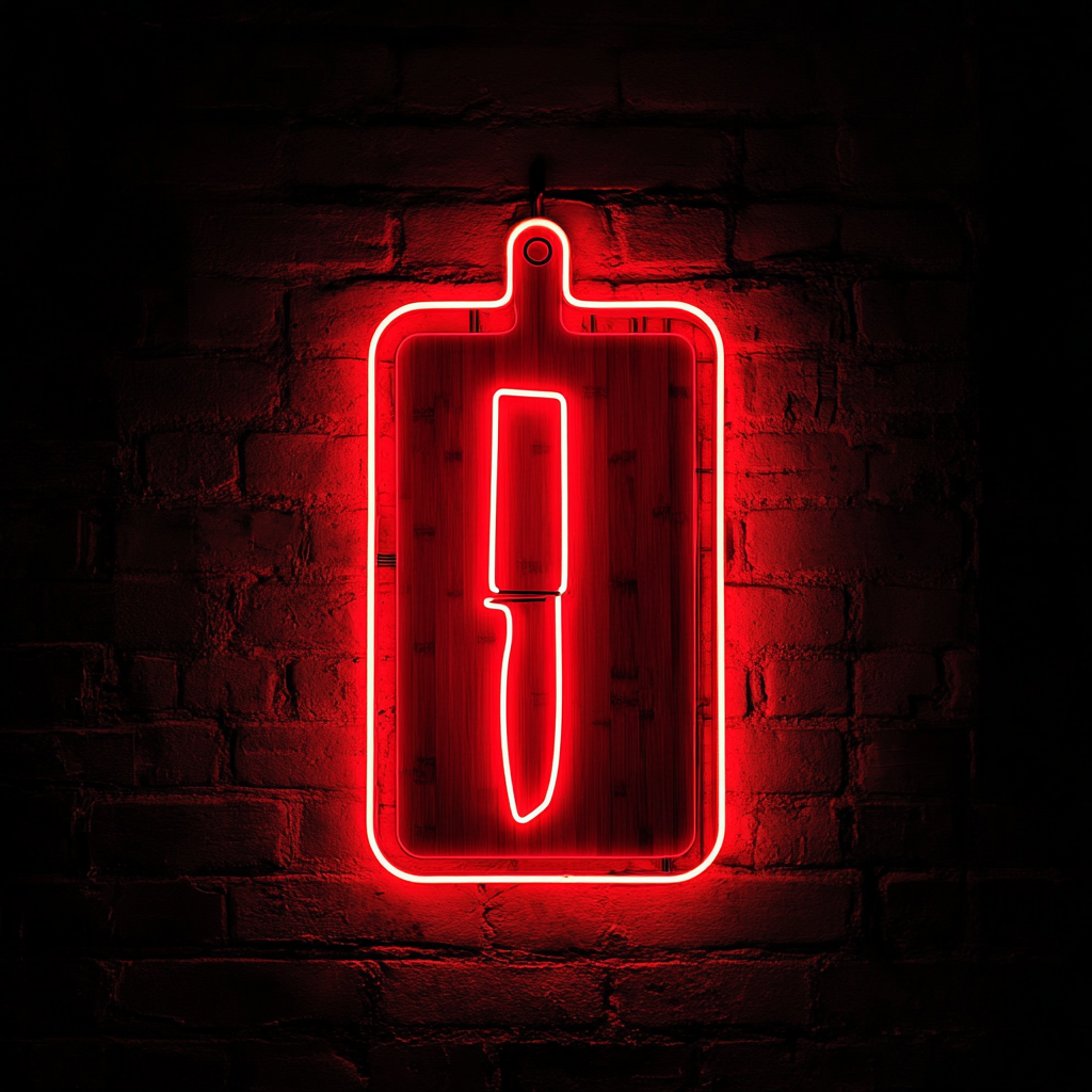 Knife Chopping Board - Red Neon Sign, 24 Inches