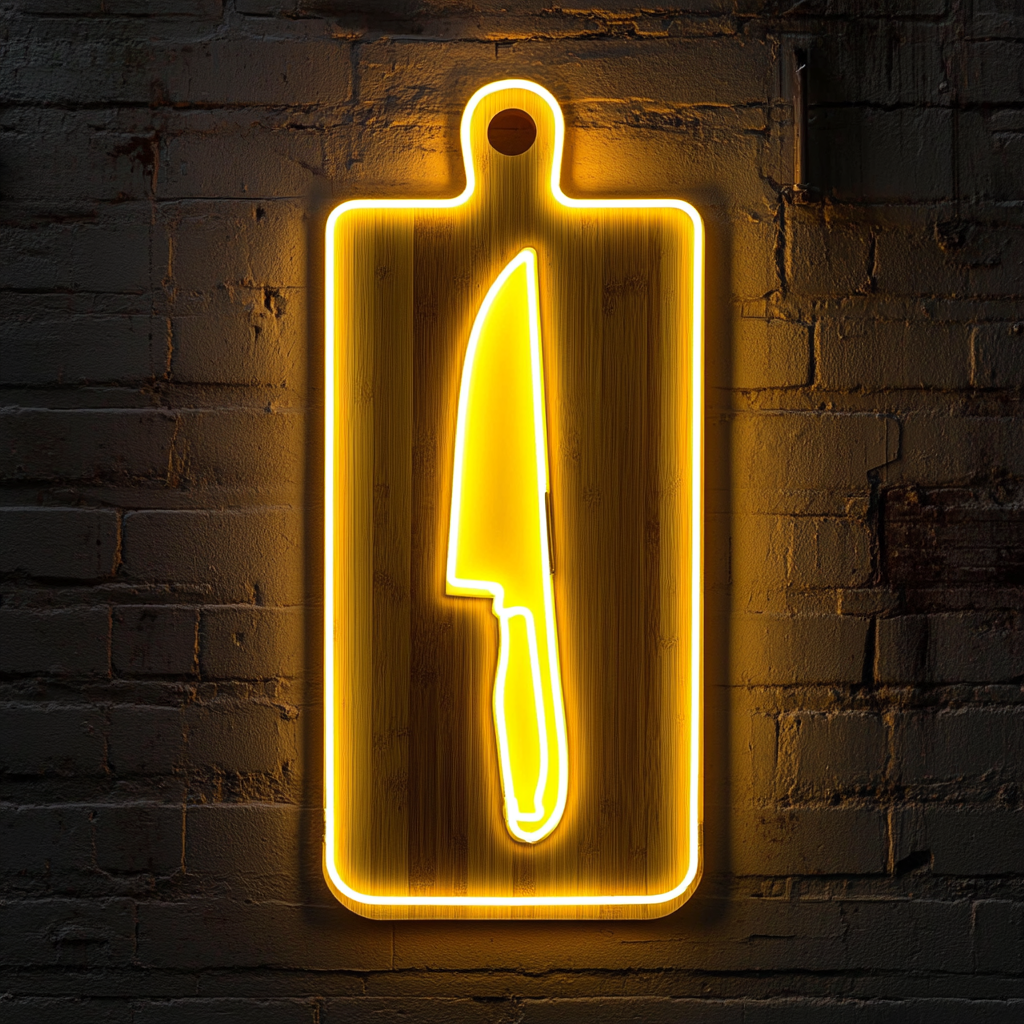 Knife Chopping Board - Yellow Neon Sign, 18 Inches