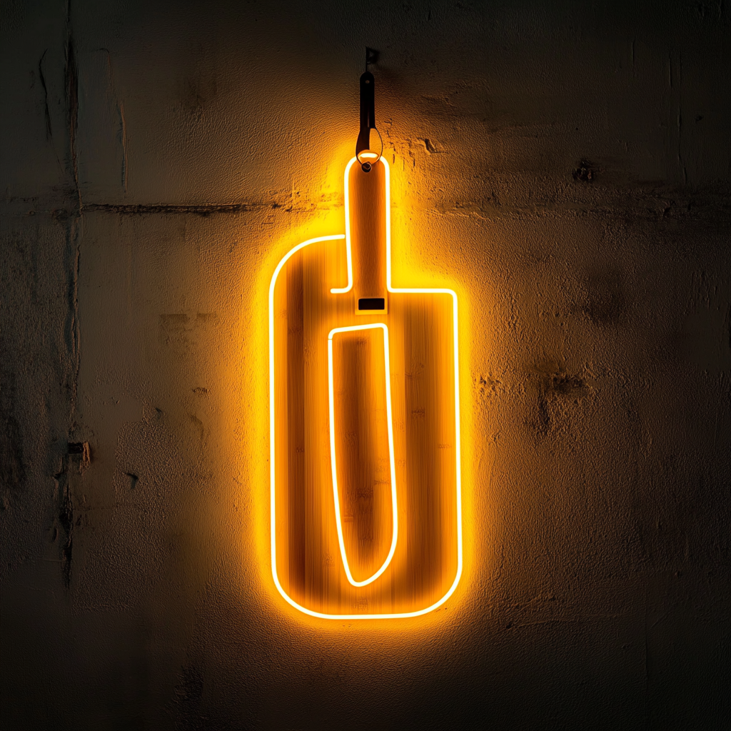 Knife Chopping Board - Yellow Neon Sign, 18 Inches