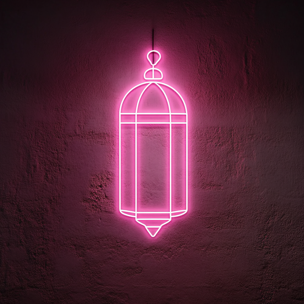 Lantern with Light - Pink Neon Sign, 24 Inches