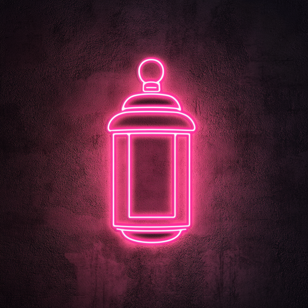 Lantern with Light - Pink Neon Sign, 24 Inches