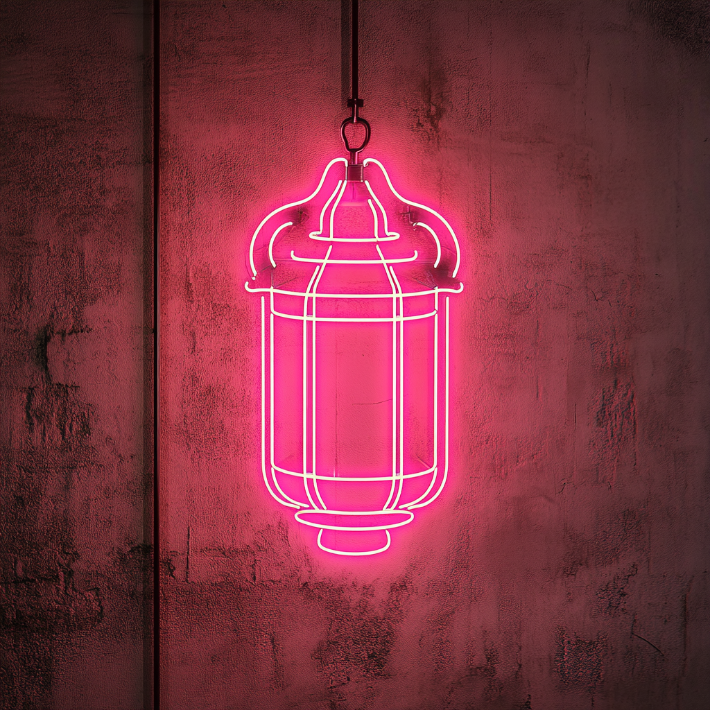 Lantern with Light - Pink Neon Sign, 24 Inches